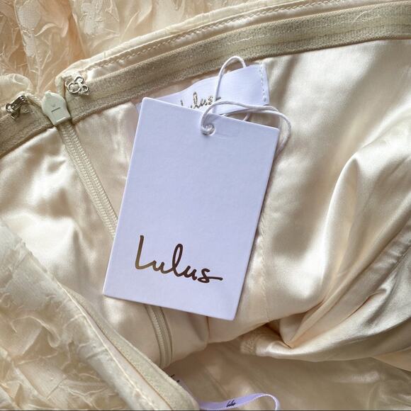 NWT Lulus Met Your Match Cream‎ Strapless Ruched Maxi Dress - Picture 7 of 8